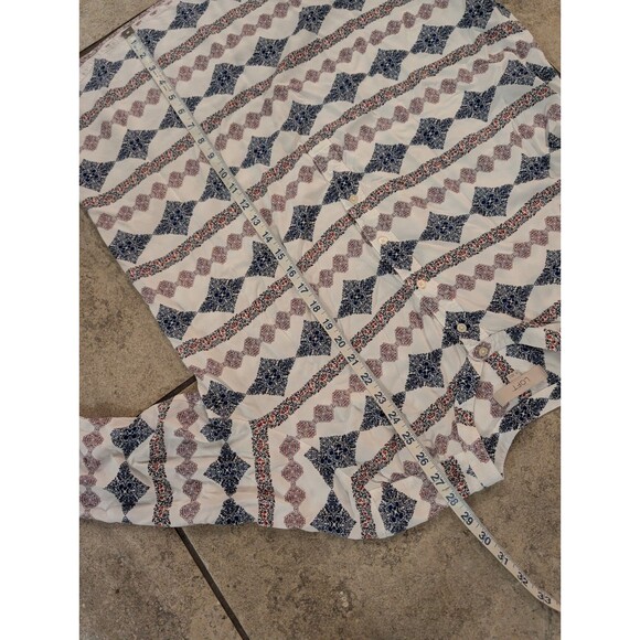 LOFT Womens XL Long Sleeve Boho Geometric Blouse Ivory Blue Tunic Top - Picture 2 of 12